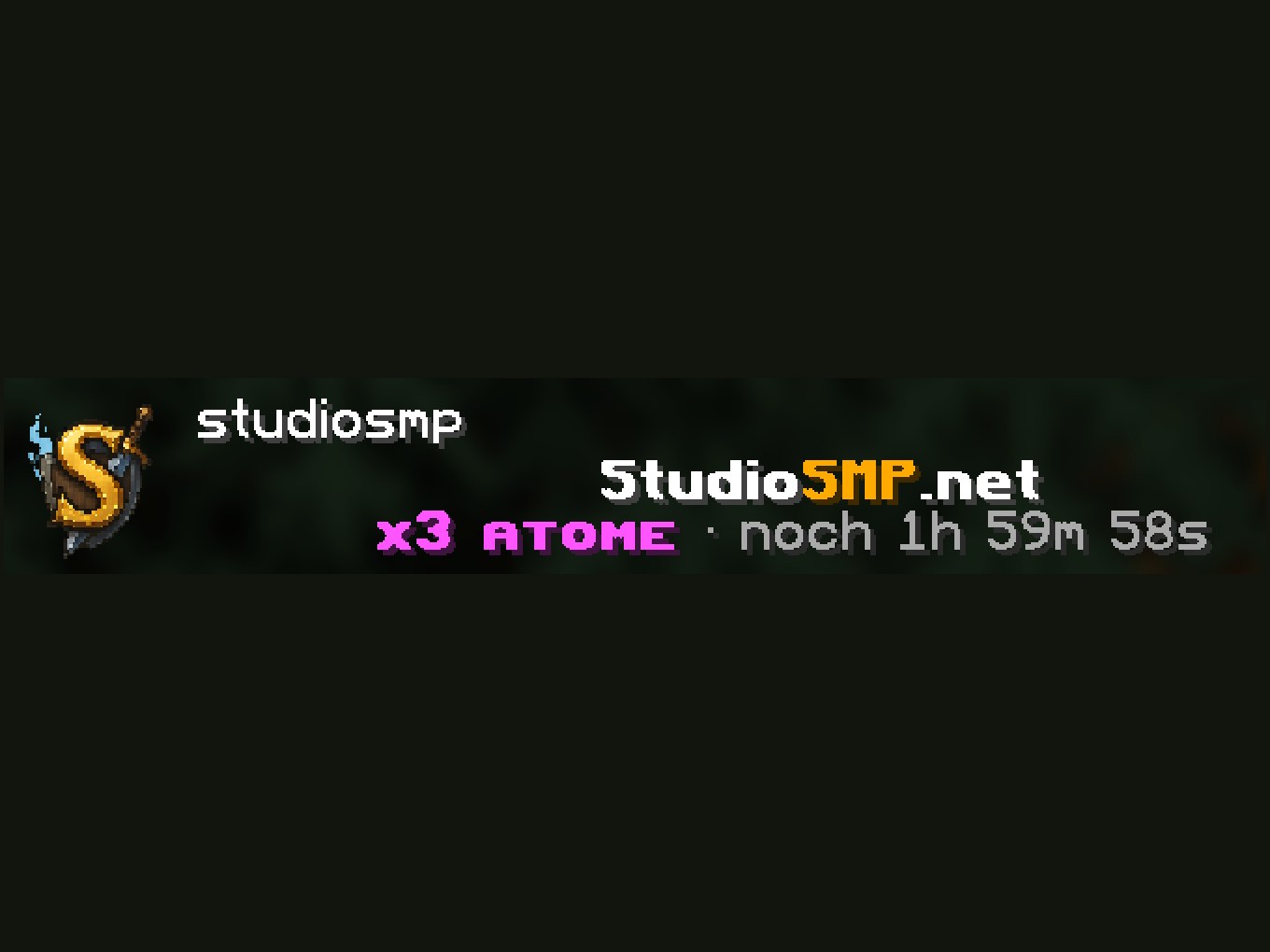 Vergrößerter Servereintrag aus der Serverliste im Spiel: StudioSMP.net mit dem Hinweis x3 Atome, noch 1 Stunde 59 Minuten
